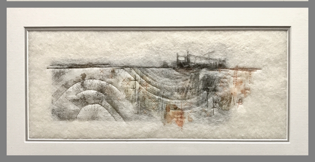 As above, the finished picture of 'The Gate' set in a white wooden frame.